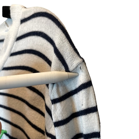 J.Crew Factory Stripes White & Dark Navy Sweater with Embroidered Cherry Medium - Picture 4 of 7